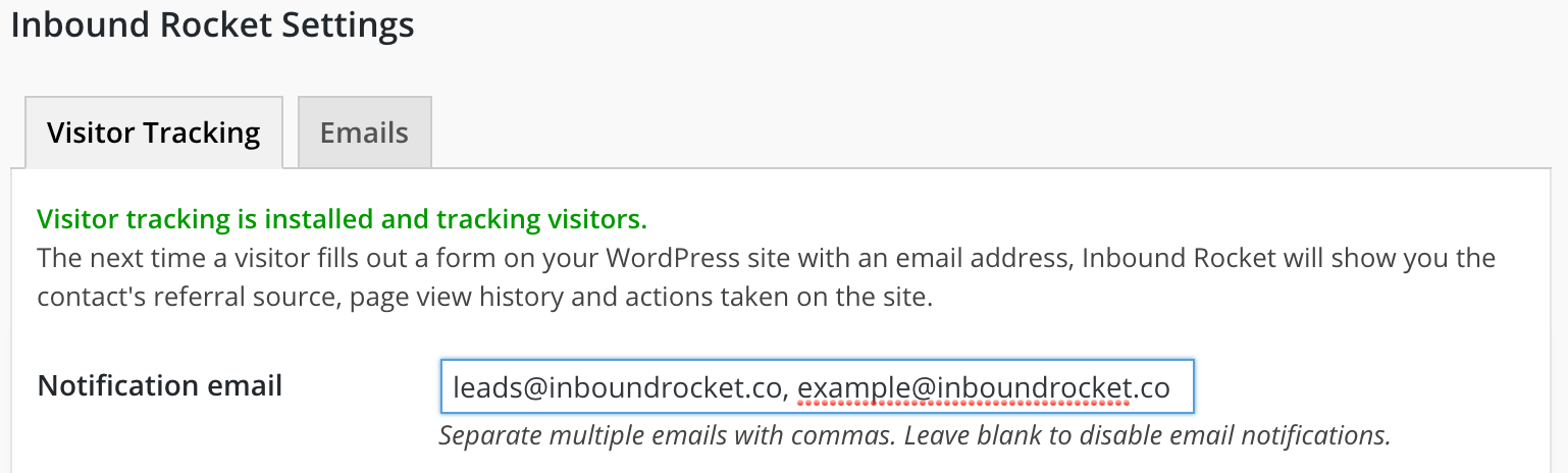 Adding your email address to your Inbound Rocket installation to enable notifications.