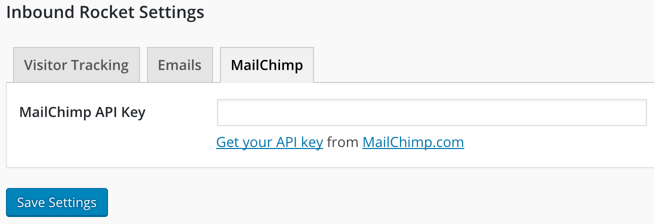 Inbound Rocket - paste your MailChimp API key