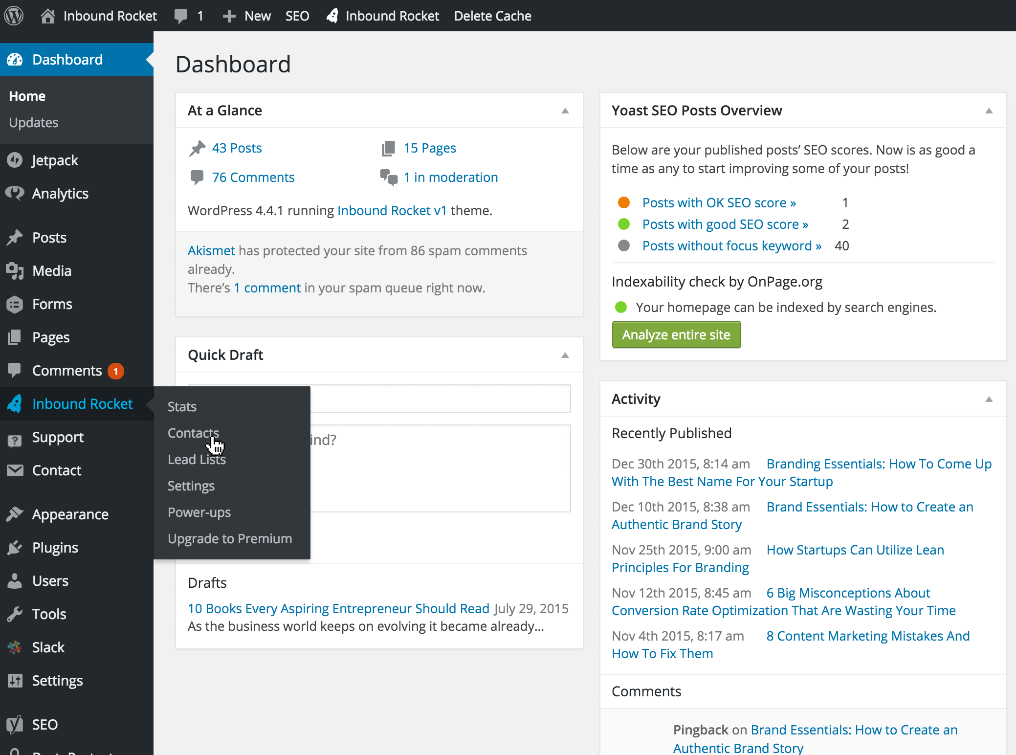 Navigate over to your side menu and hover over Inbound Rocket, then click on Contacts.