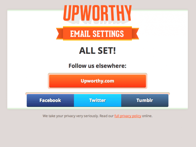 Upworthy offering an alternative to email on their unsubscribe page