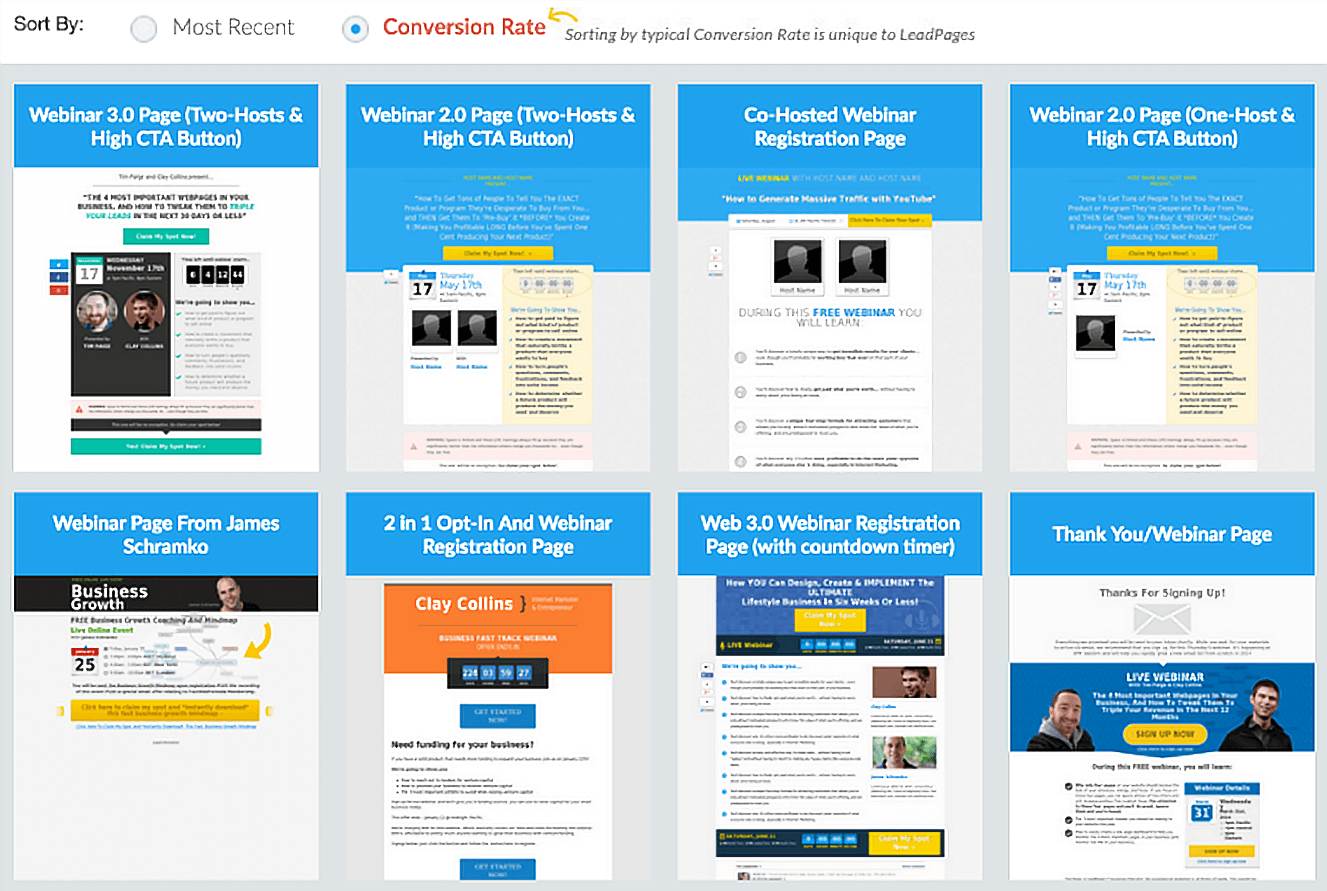 Leadpages showing a post-webinar presentation