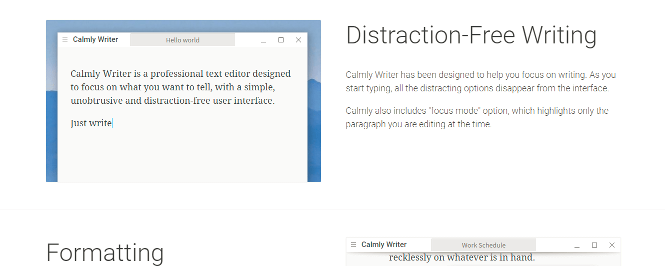 Calmly writer - distraction-free writing