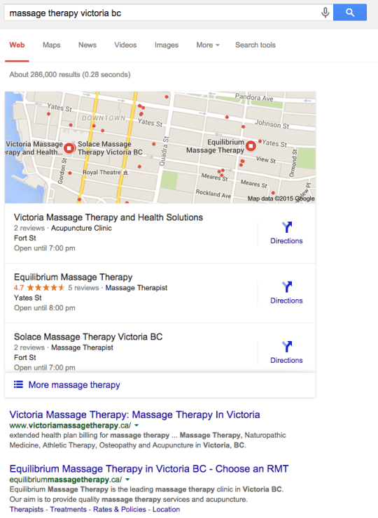 Google Search showing three local business listings