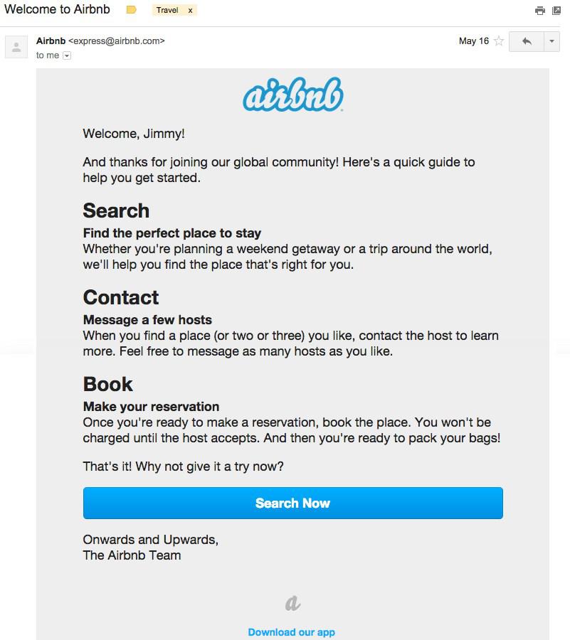 sending a strong welcome email like Airbnb