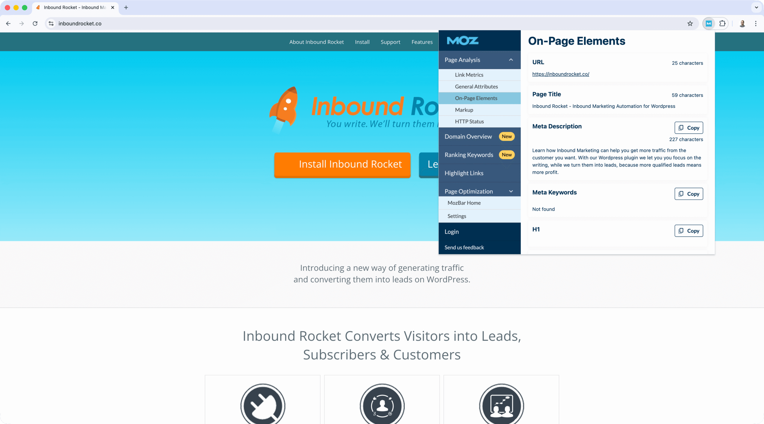 MozBar Chrome Extension