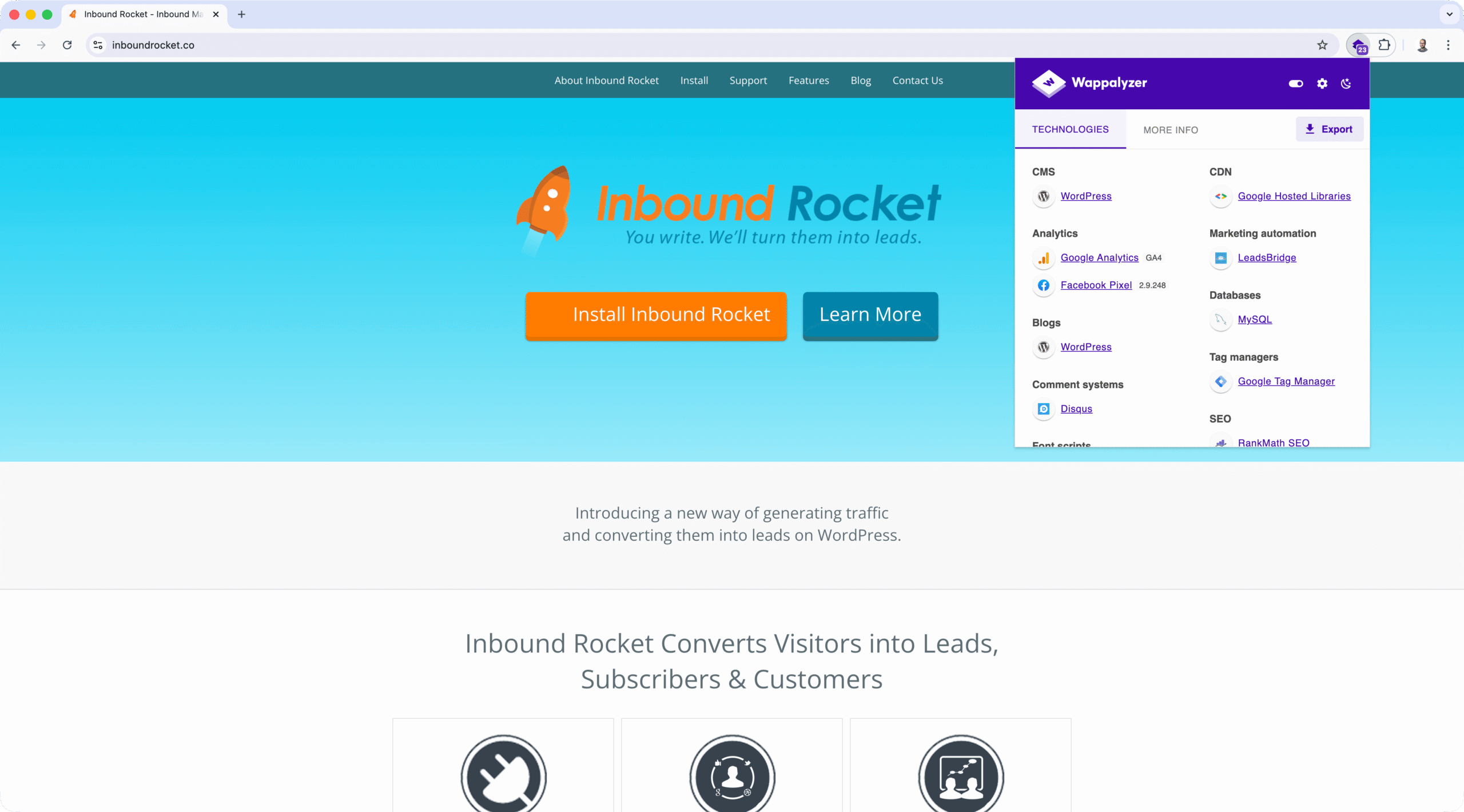 Wappalyzer Chrome Extension